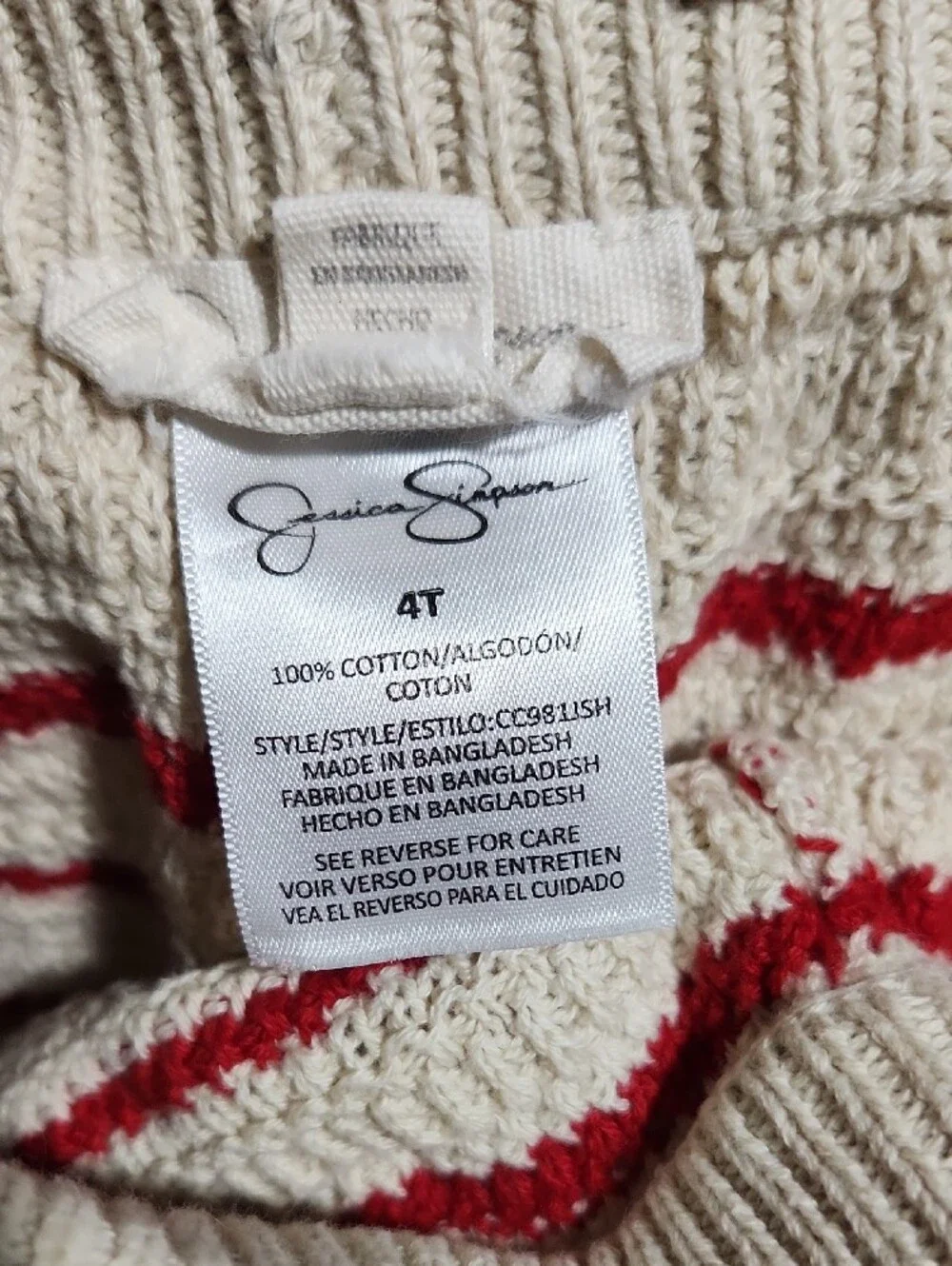 ​Jessica Simpson Toddler Girls Knit Sweater Shorts Set Red Cream Stripe 4T